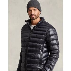 Polo Ralph Lauren Size Large Black Glossy Packable Water Repellent Jacket